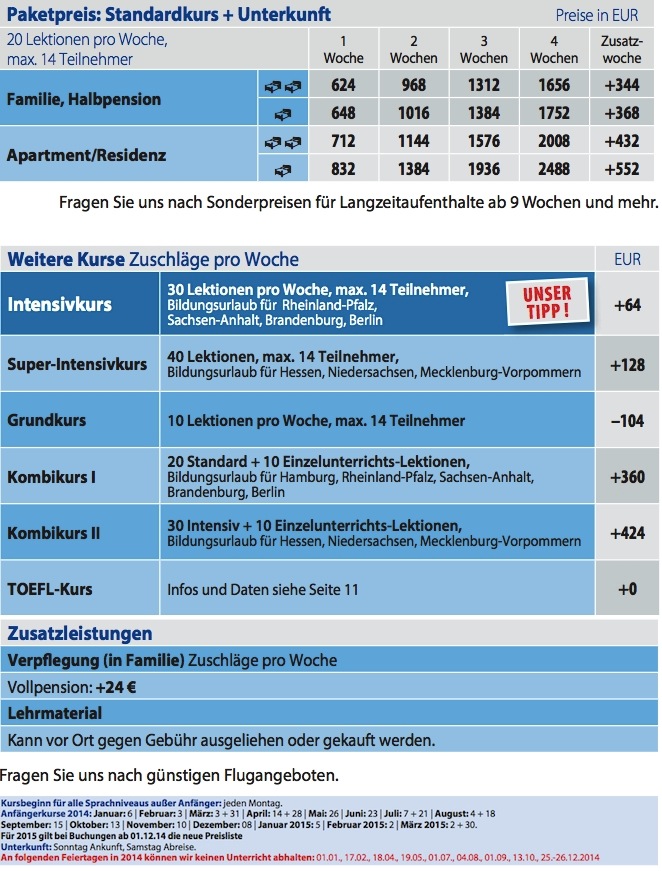 Preise 2014 Sprachreise Kanada Toronto